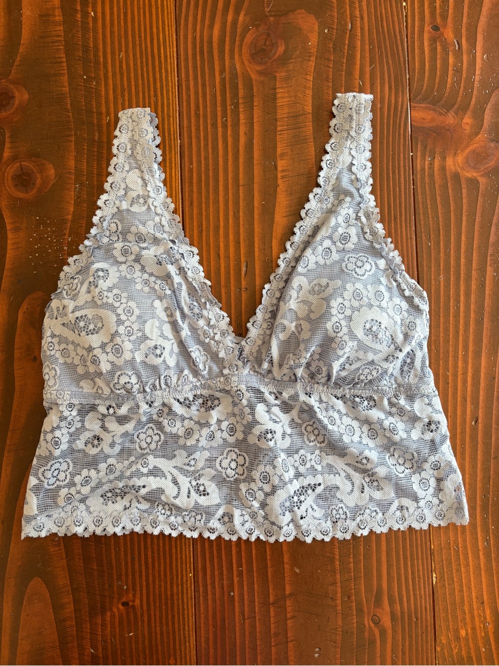Aerie Lace V neck Bralette - Light Blue Floral Lace Women’s Bralette Size L DD